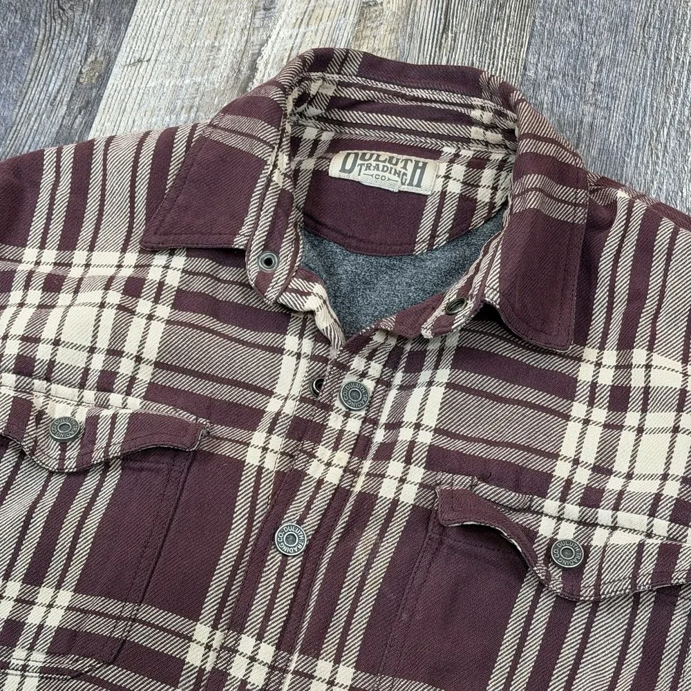 Duluth Trading Co Relaxed Fit Fleece‎ Lined Plaid Shirt Jacket Men's Large